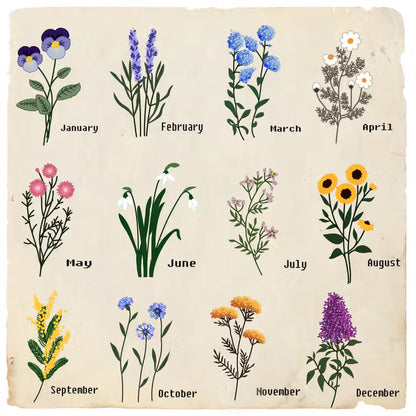 Personalized Handkerchief with Birth Flower and Name
