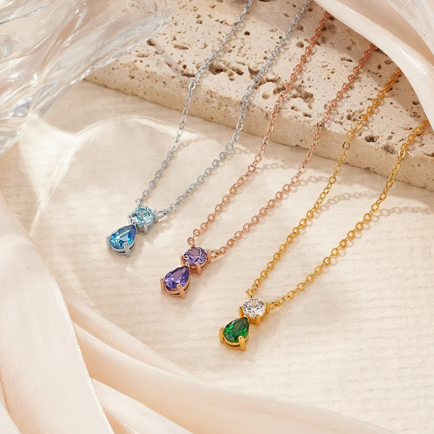 Personalized Tear Drop Birthstone Pendant Necklace