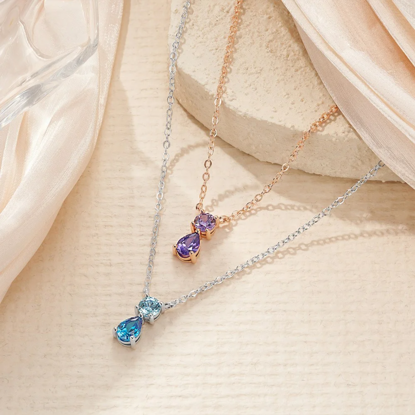 Personalized Tear Drop Birthstone Pendant Necklace
