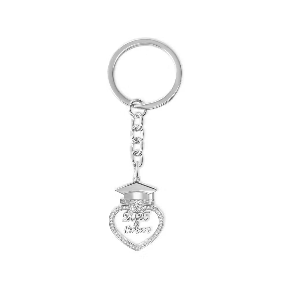 Custom Graduation Cap Keychain with Heart & Name