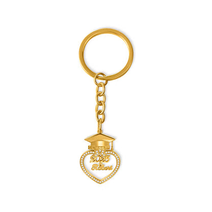 Custom Graduation Cap Keychain with Heart & Name