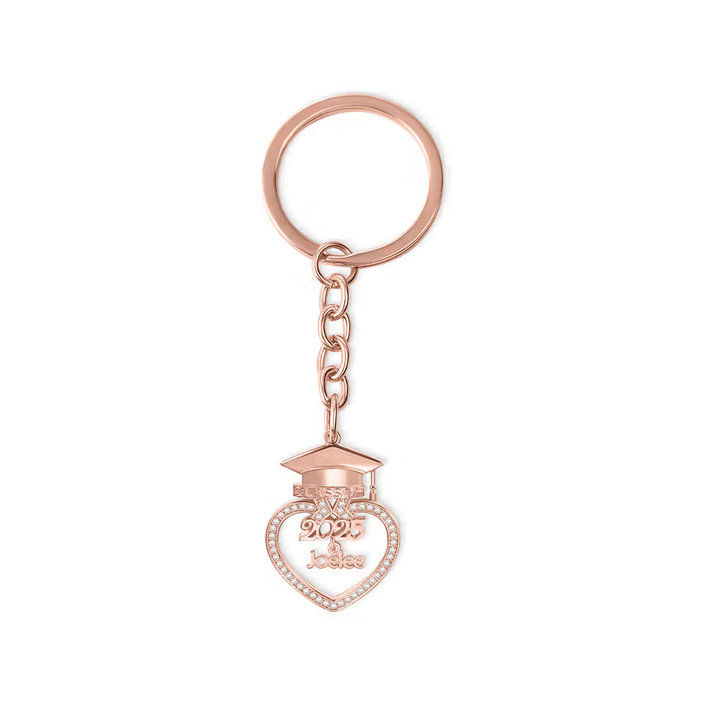 Custom Graduation Cap Keychain with Heart & Name