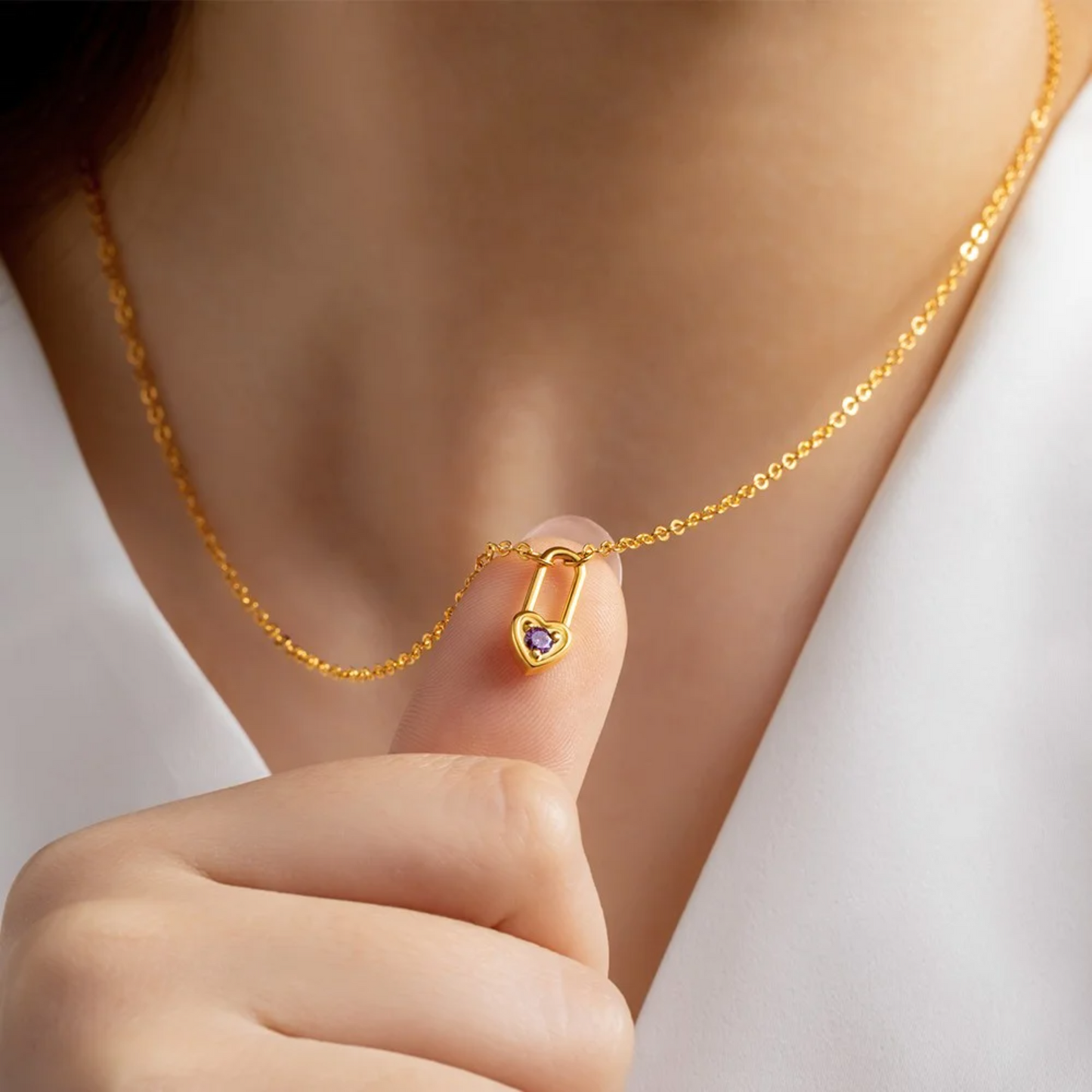 Tiny Heart Birthstone Lock Necklace