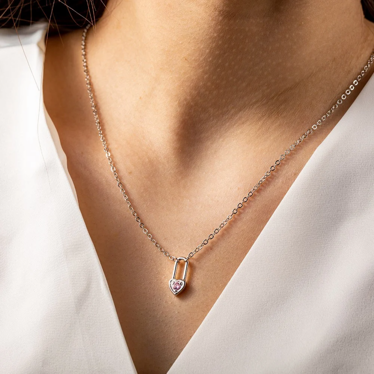 Tiny Heart Birthstone Lock Necklace