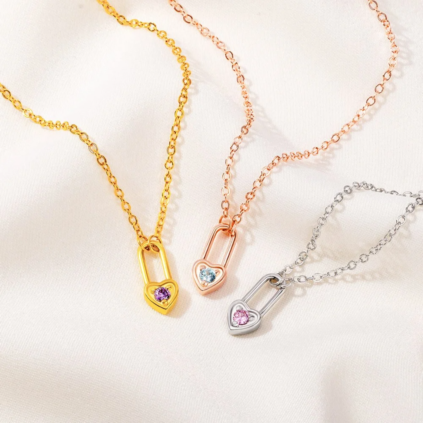 Tiny Heart Birthstone Lock Necklace