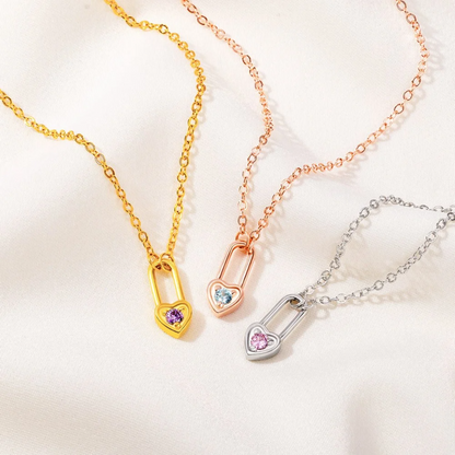 Tiny Heart Birthstone Lock Necklace