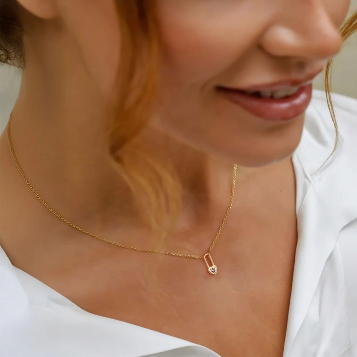 Tiny Heart Birthstone Lock Necklace
