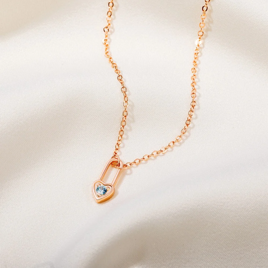 Tiny Heart Birthstone Lock Necklace
