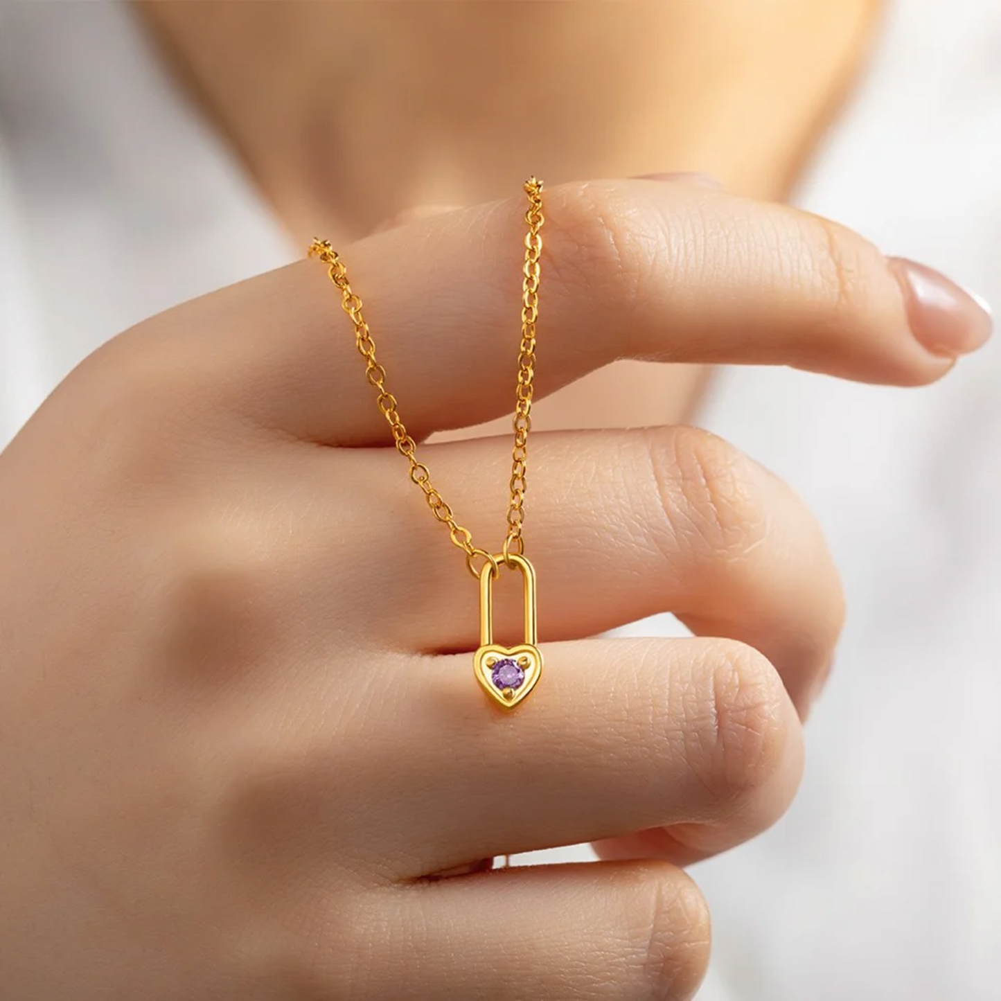 Tiny Heart Birthstone Lock Necklace