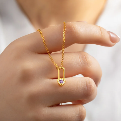 Tiny Heart Birthstone Lock Necklace