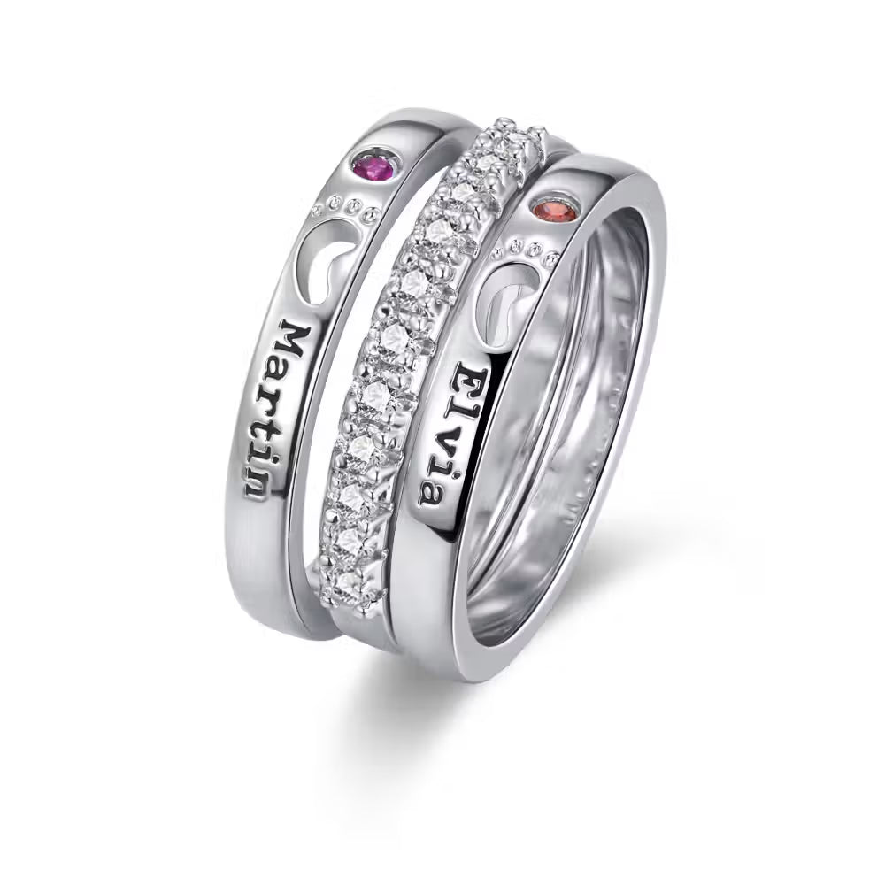 Custom Double Baby Name & Birthstone Stacking Ring