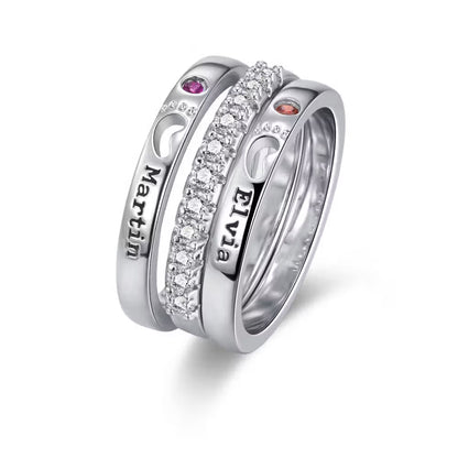 Custom Double Baby Name & Birthstone Stacking Ring