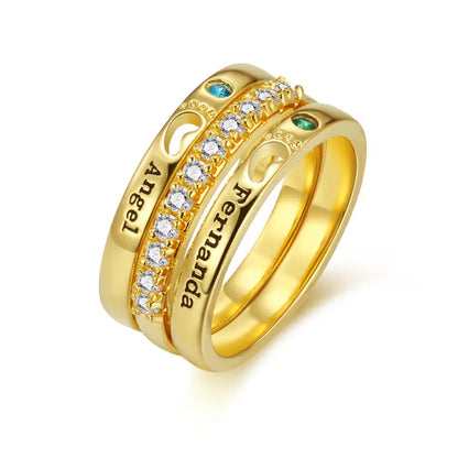 Custom Double Baby Name & Birthstone Stacking Ring