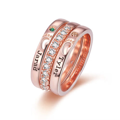 Custom Double Baby Name & Birthstone Stacking Ring