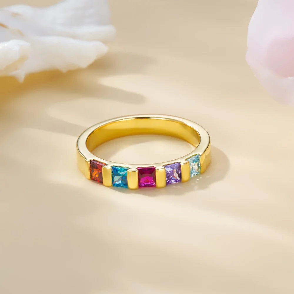 Personalized Square Birthstone Ring