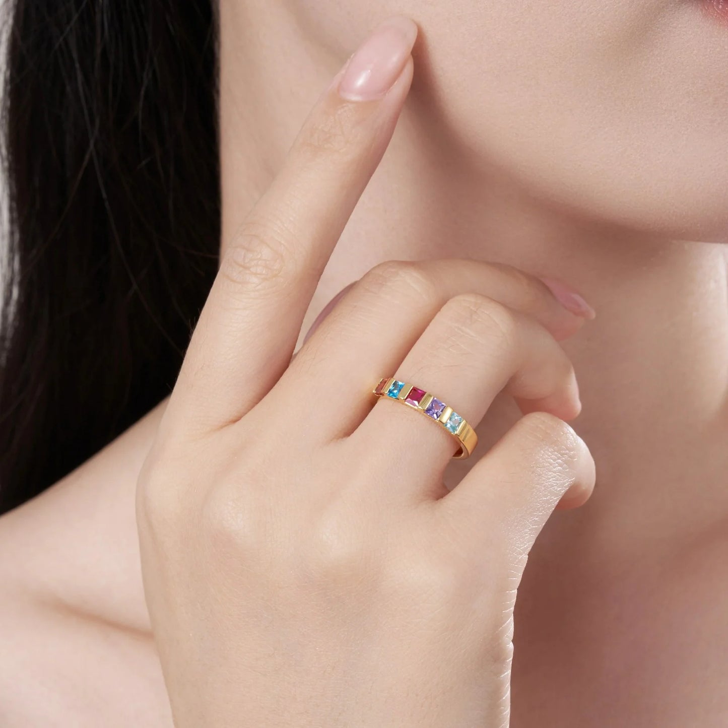 Personalized Square Birthstone Ring