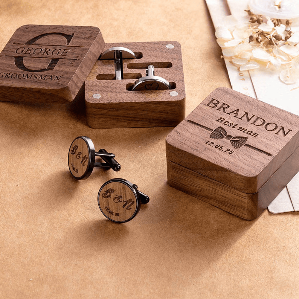 Personalized Wooden Cufflinks with Box