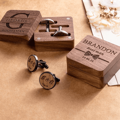 Personalized Wooden Cufflinks with Box