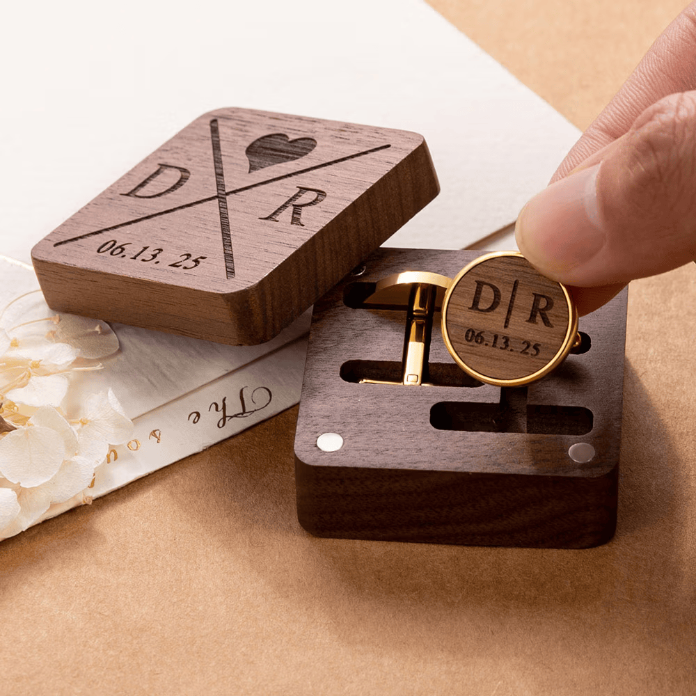 Personalized Wooden Cufflinks with Box