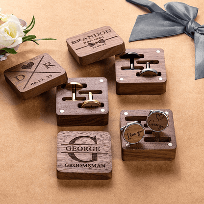 Personalized Wooden Cufflinks with Box