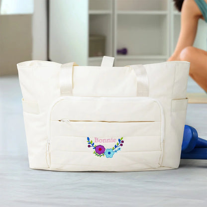 Personalized Floral Quilted Duffle Bag