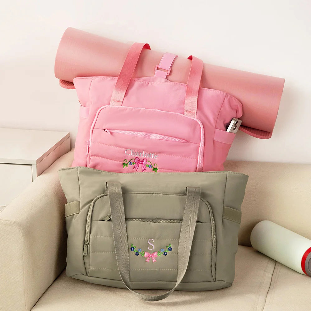 Personalized Floral Quilted Duffle Bag