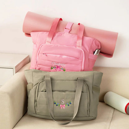 Personalized Floral Quilted Duffle Bag