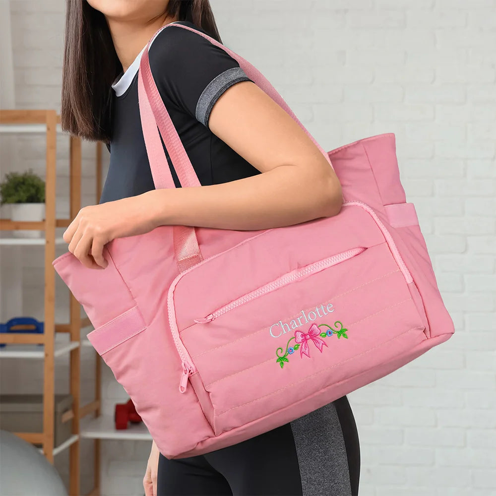 Personalized Floral Quilted Duffle Bag