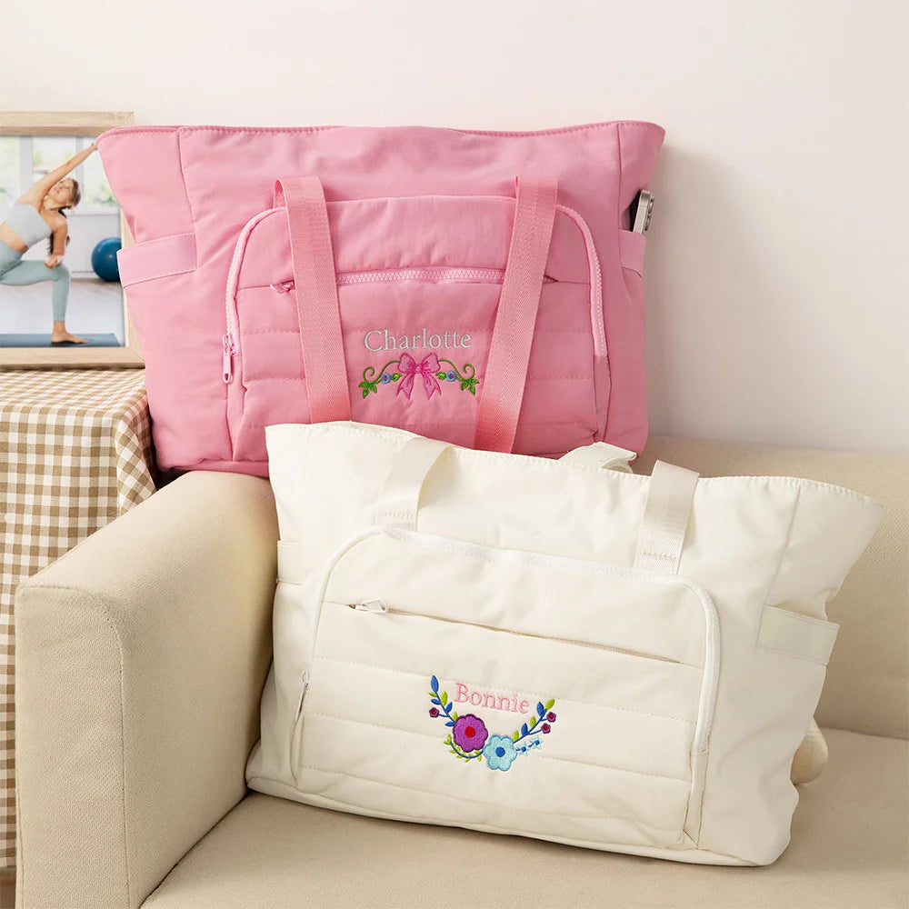 Personalized Floral Quilted Duffle Bag
