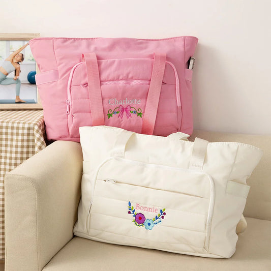 Personalized Floral Quilted Duffle Bag