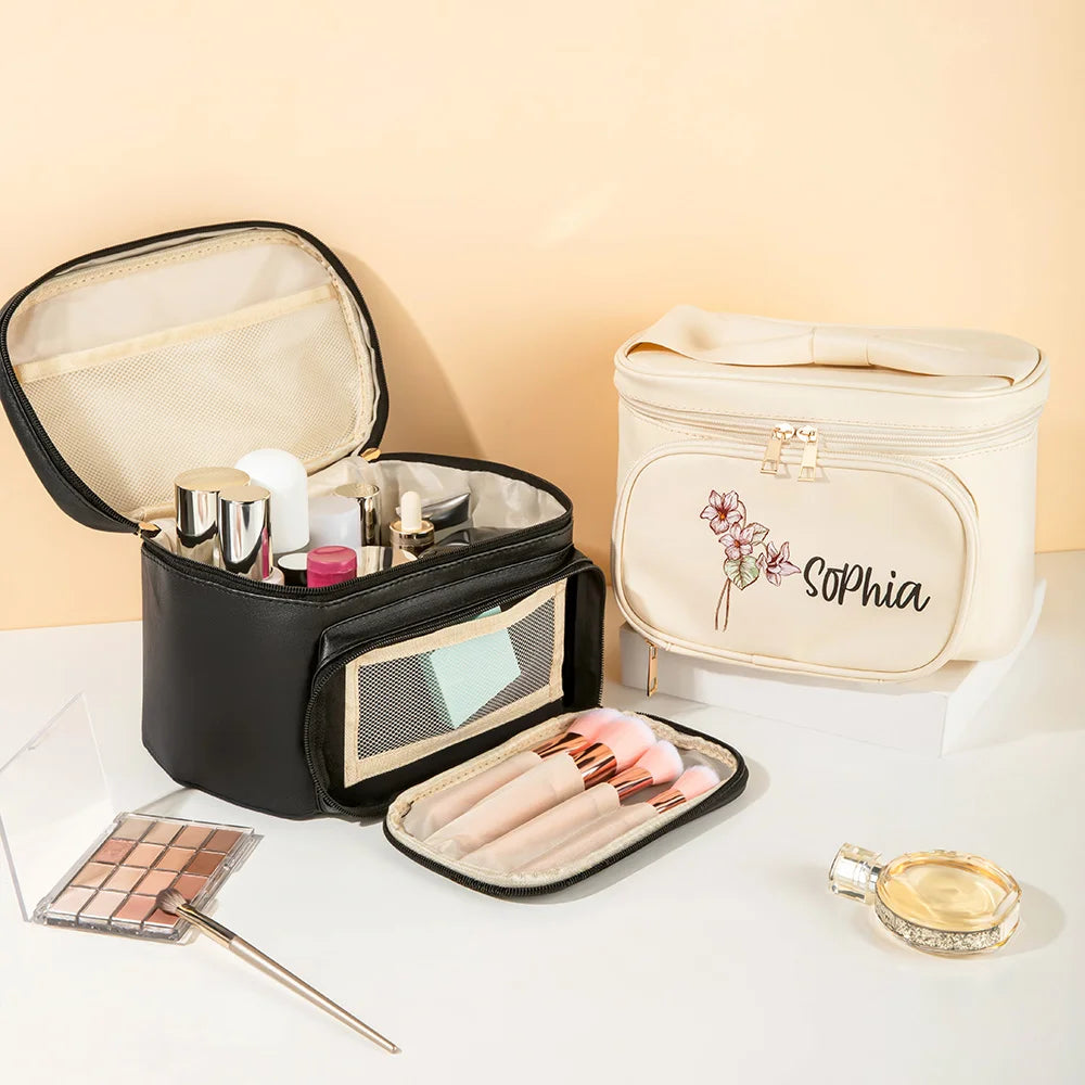 Custom Cosmetic Organizer with Birth Flower