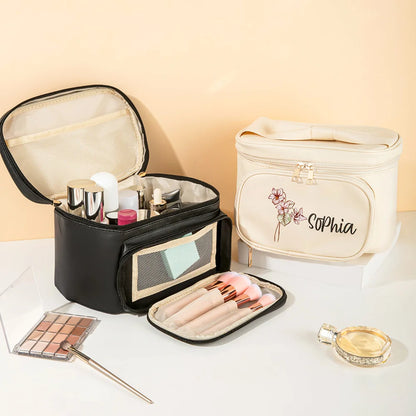 Custom Cosmetic Organizer with Birth Flower