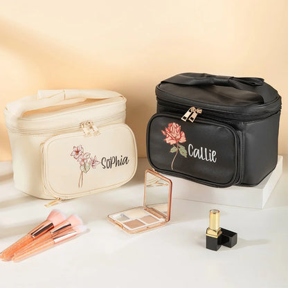 Custom Cosmetic Organizer with Birth Flower