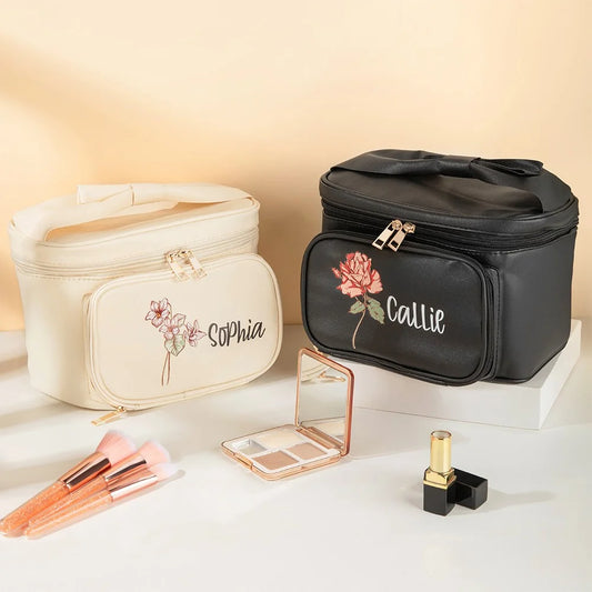 Custom Cosmetic Organizer with Birth Flower