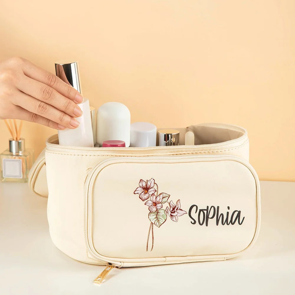 Custom Cosmetic Organizer with Birth Flower