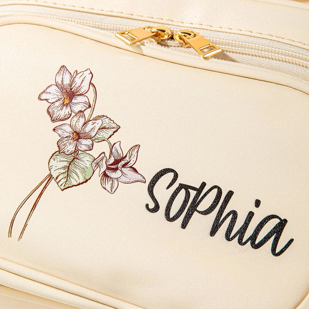 Custom Cosmetic Organizer with Birth Flower