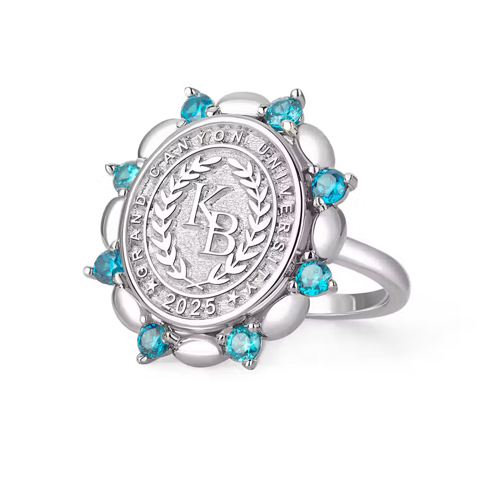 Personalized Initials Graduation Signet Ring with Birthstone