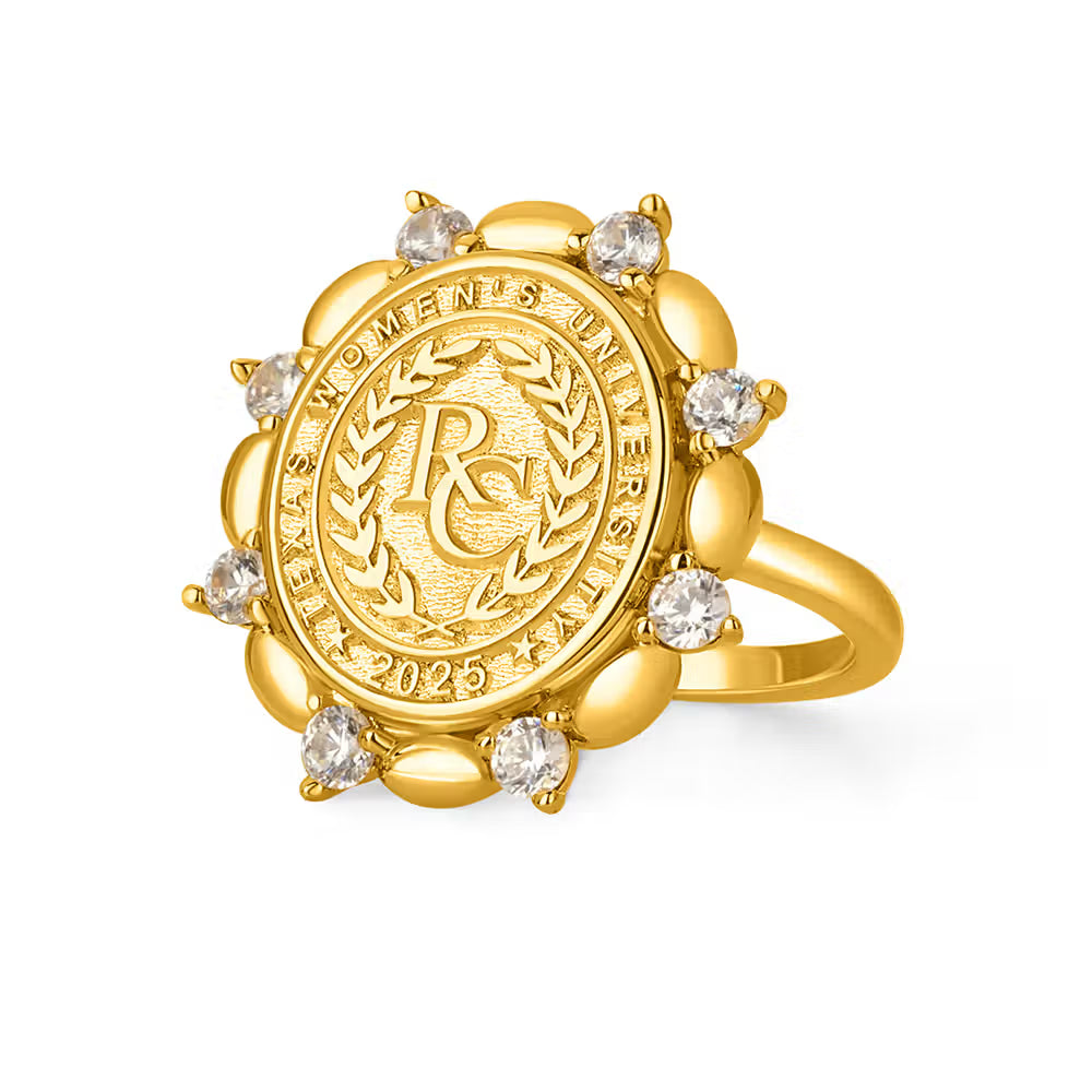 Personalized Initials Graduation Signet Ring with Birthstone