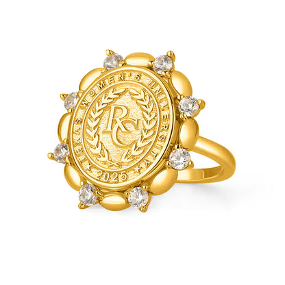 Personalized Initials Graduation Signet Ring with Birthstone