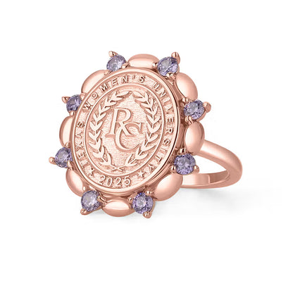 Personalized Initials Graduation Signet Ring with Birthstone