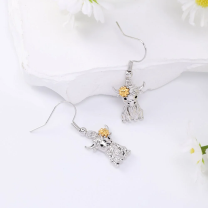 Birthstone Floral Highland Cow Earrings