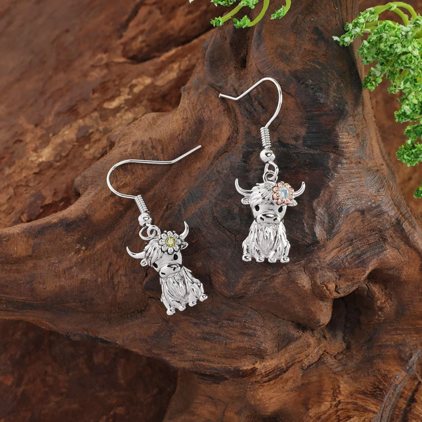 Birthstone Floral Highland Cow Earrings
