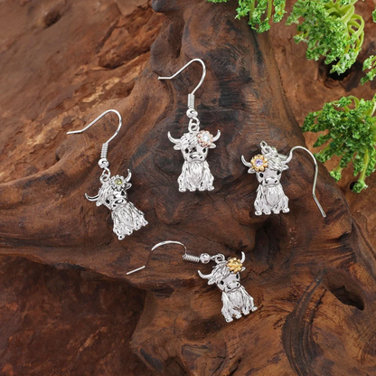 Birthstone Floral Highland Cow Earrings