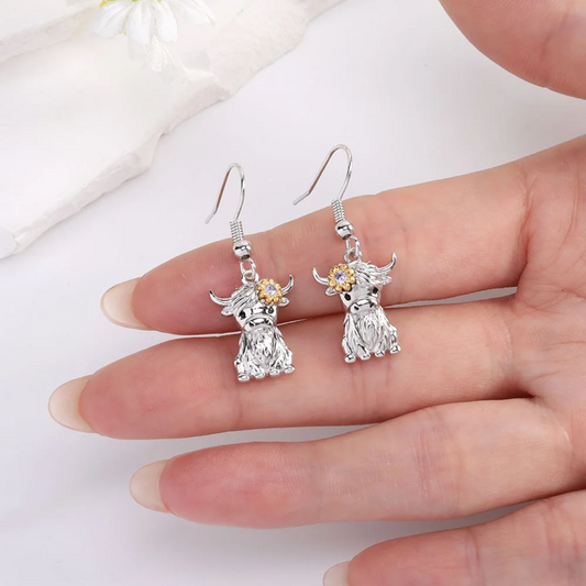 Birthstone Floral Highland Cow Earrings
