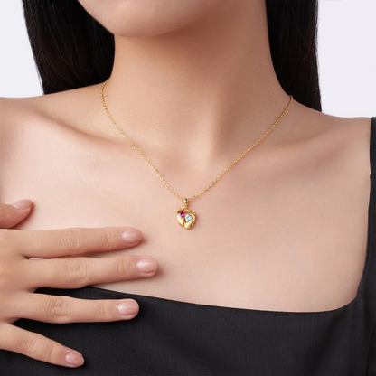 Double Heart Birthstone Baby Feet Necklace