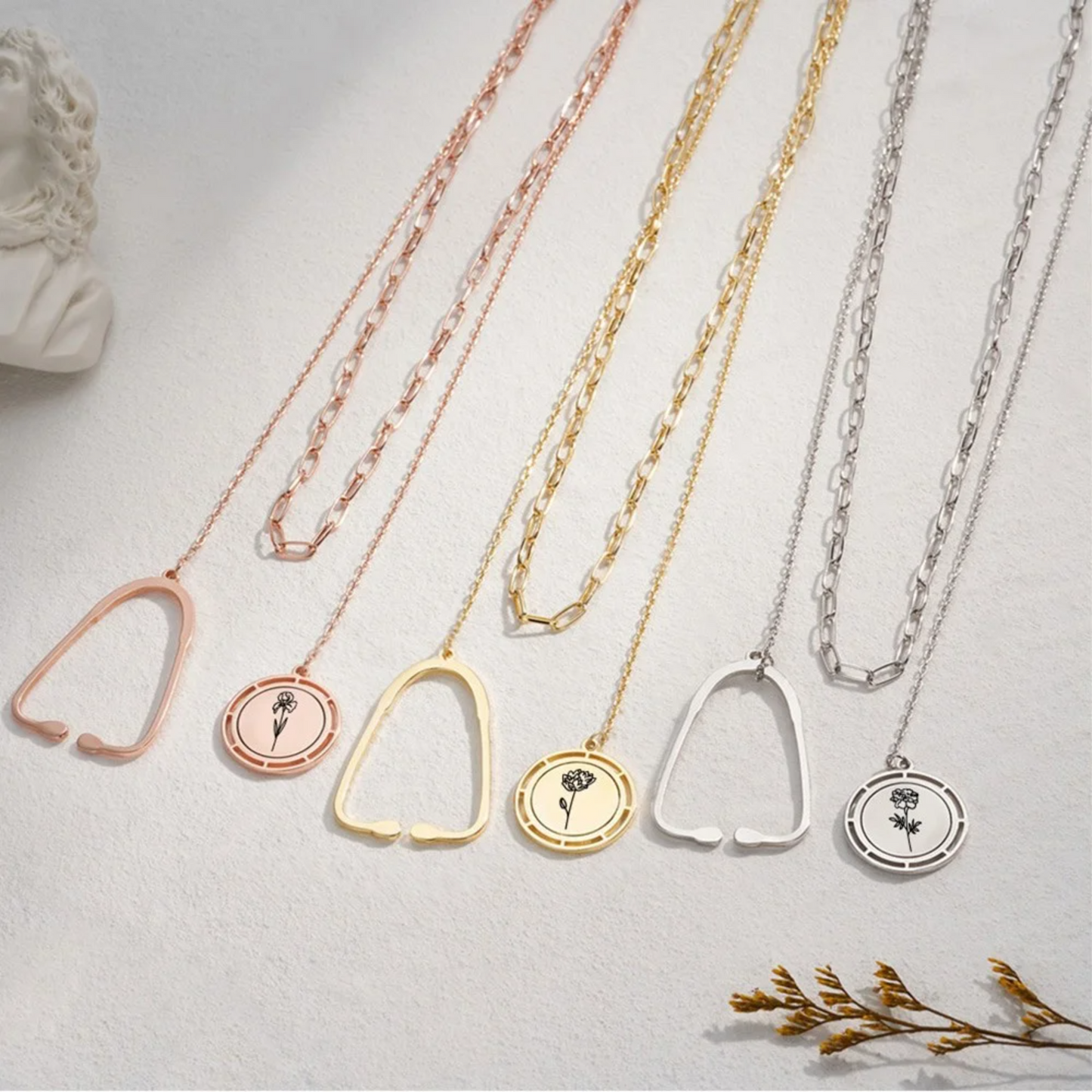 Personalized Birth Flower Stethoscope Necklace