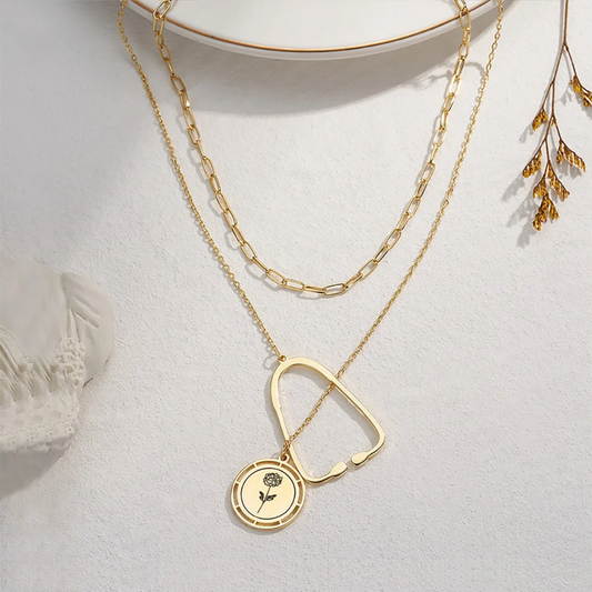 Personalized Birth Flower Stethoscope Necklace