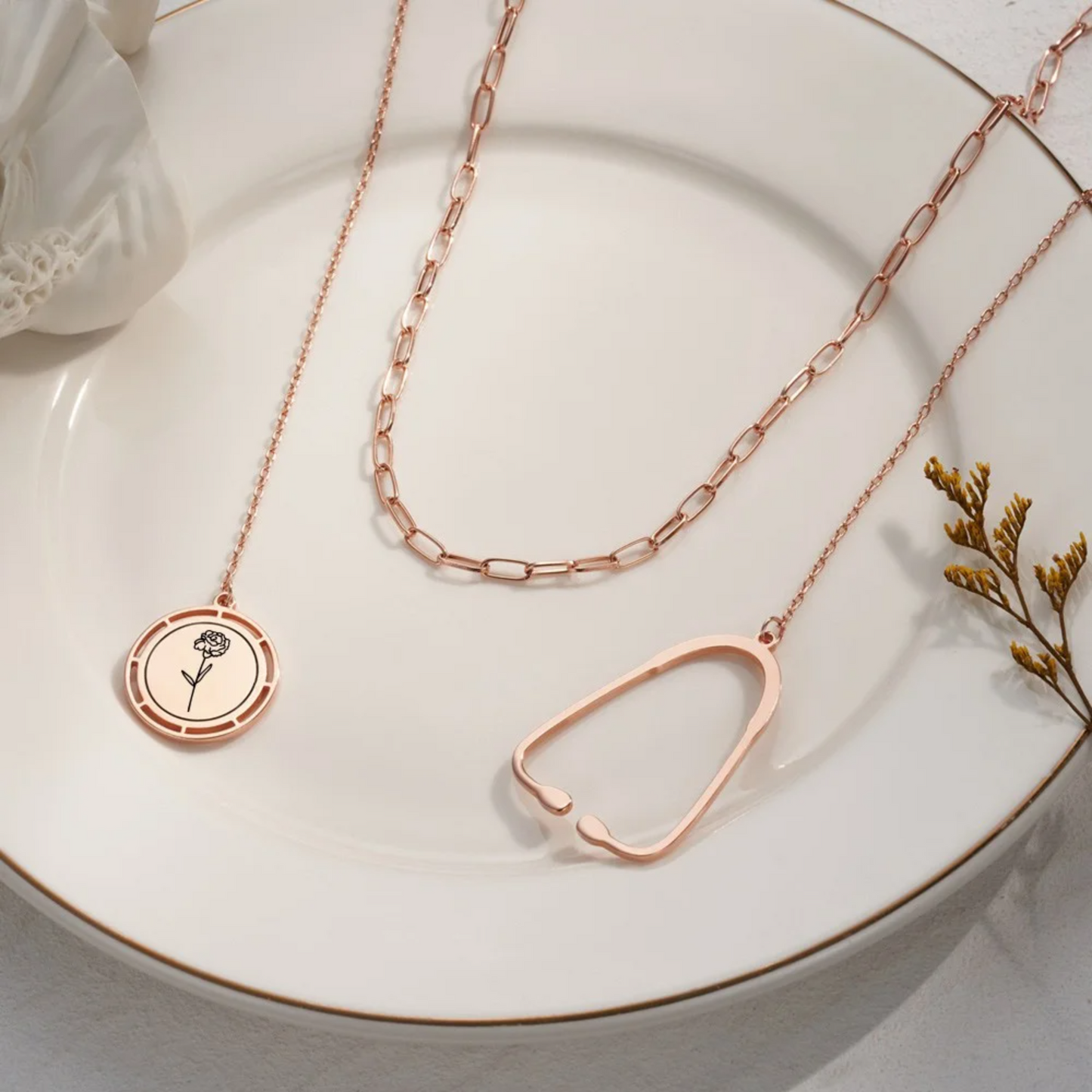 Personalized Birth Flower Stethoscope Necklace