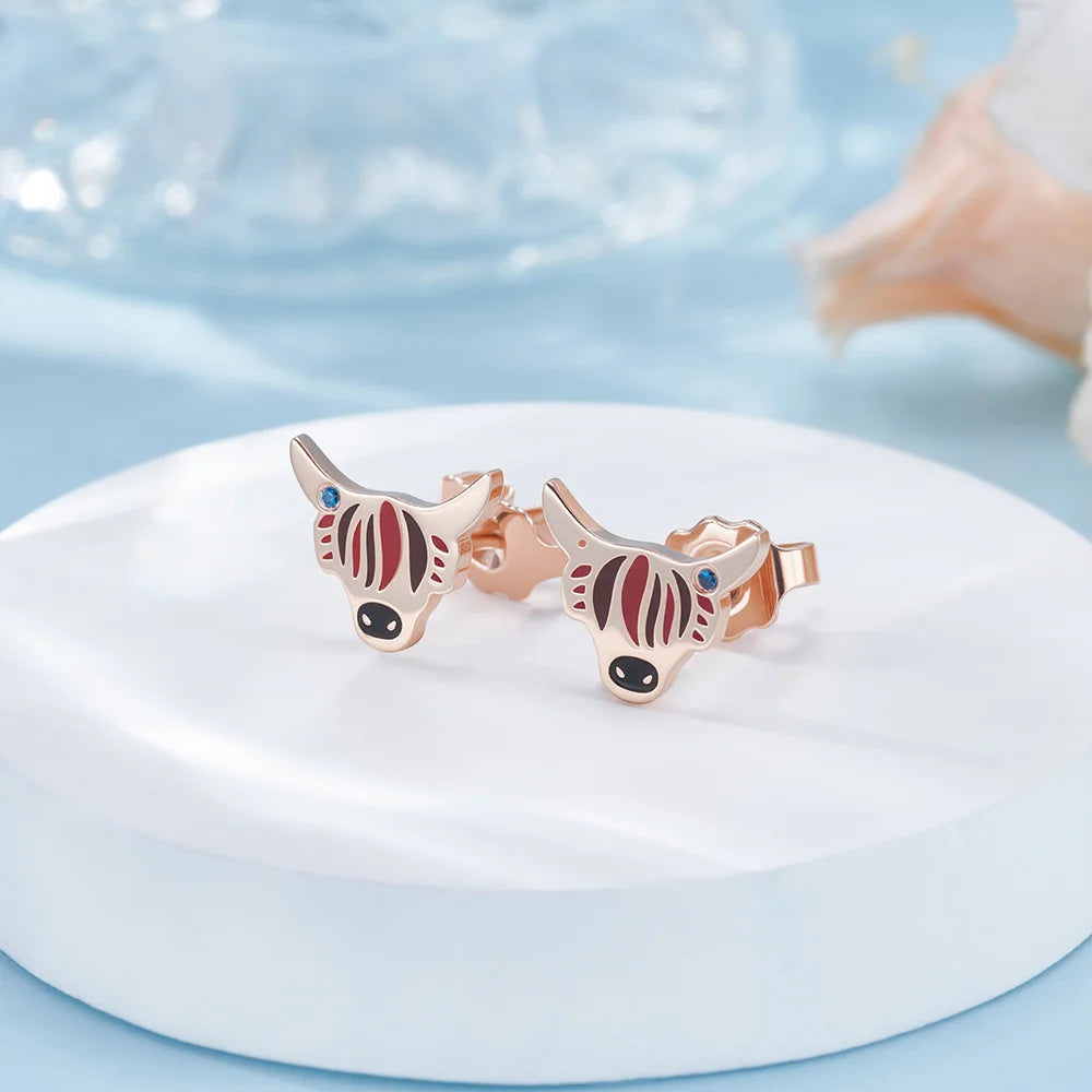 Birthstone Enamel Highland Cow Stud Earrings