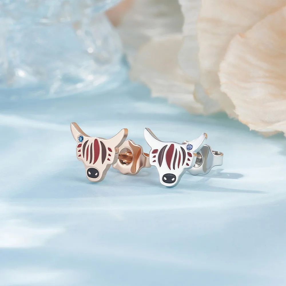 Birthstone Enamel Highland Cow Stud Earrings